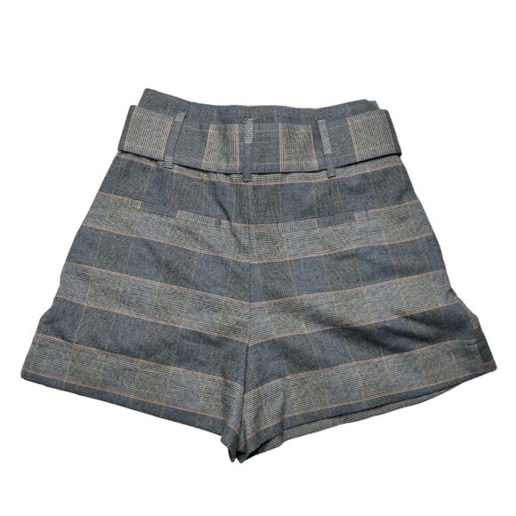 Zara Women's Grey Plaid Pleated Shorts with Belt, size Extra Small - Picture 2 of 8